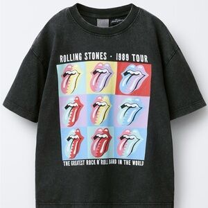 Zara Rolling Stones Oversized Kids Graphic T-Shirt - Black